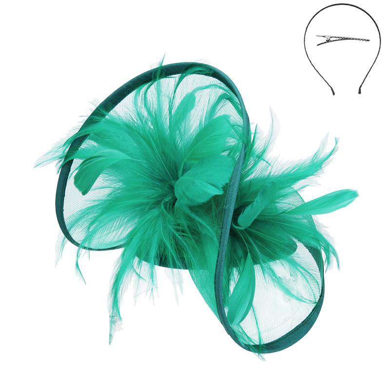Feather Accented Rolled Tulle Fascinator Fascinator Something Special LA hth2172tl Teal  