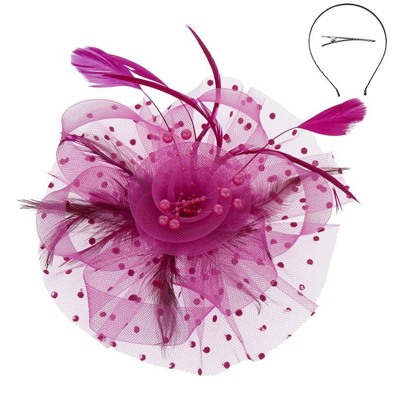 Polka Dot and Beads Fascinator - Sophia Collection Fascinator Something Special LA hth2180fc Fuchsia  