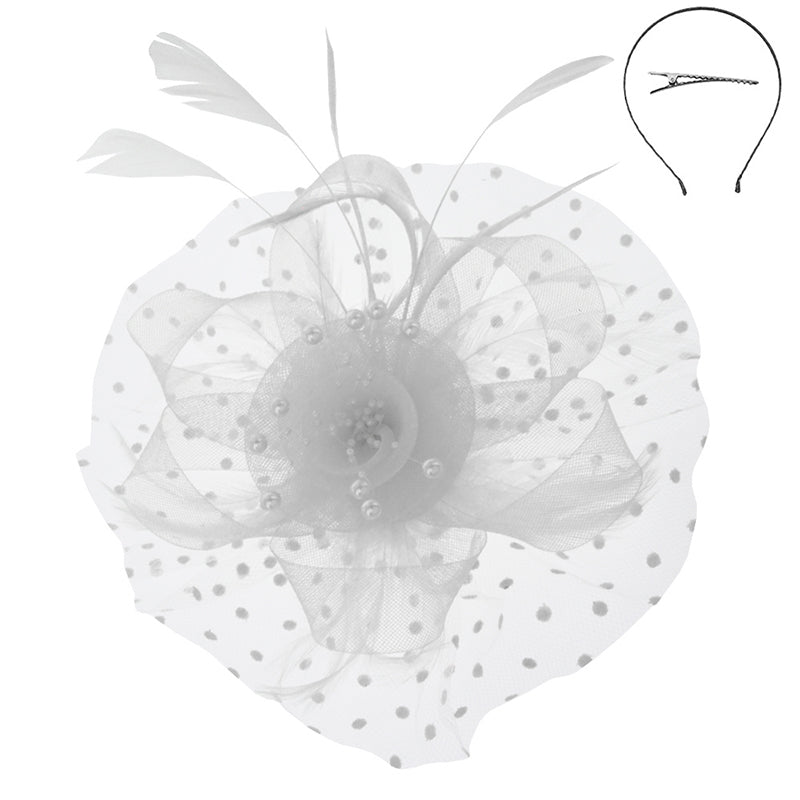 Polka Dot and Beads Fascinator - Sophia Collection Fascinator Something Special LA hth2180wh White  