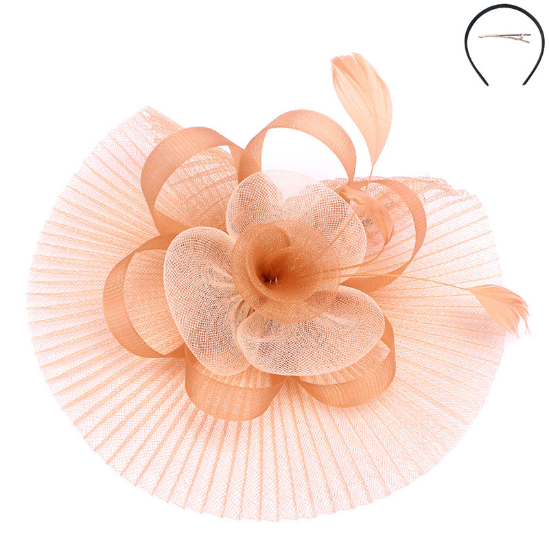 Pleated Mesh Two Tone Flower Fascinator Fascinator Something Special Hat lb7727CP Champagne  