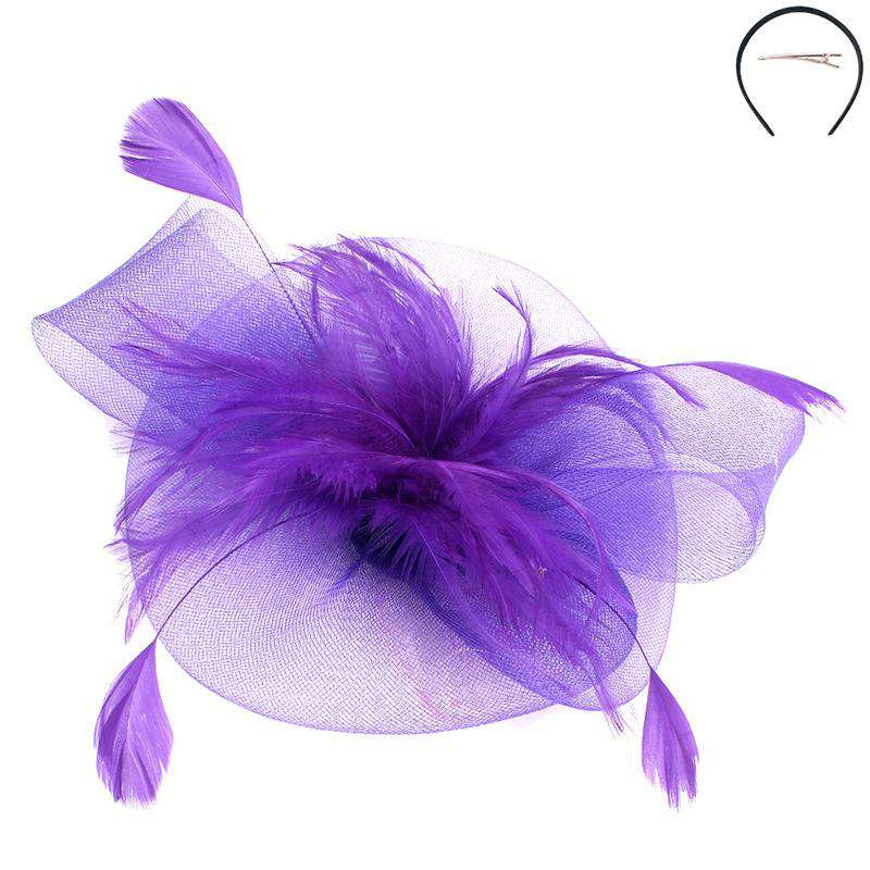 Round Feather Burst Fascinator - Sophia Collection Fascinator Something Special LA hth2184pp Purple  