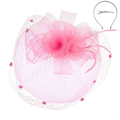 Triple Flower and Bow Double Veil Fascinator - Something Special Fascinator Something Special LA HTH2220pk Pink  