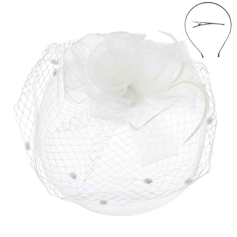 Triple Flower and Bow Double Veil Fascinator - Something Special Fascinator Something Special LA HTH2220wh White  