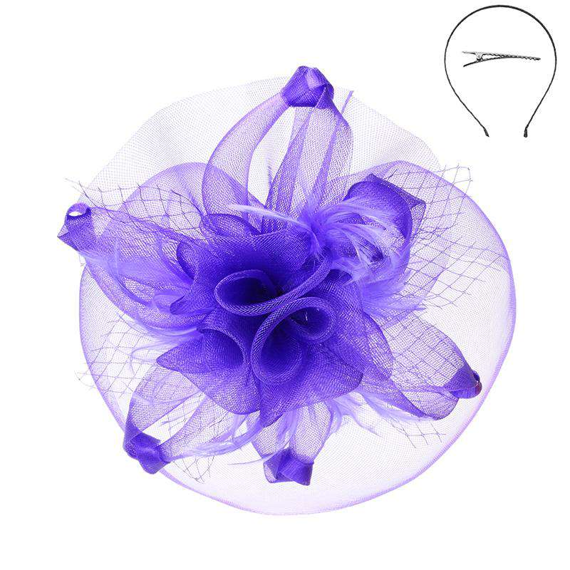 Twisted Mesh Fascinator with Triple Flower Center - Sophia Fascinator Something Special LA hth2260PP Purple  