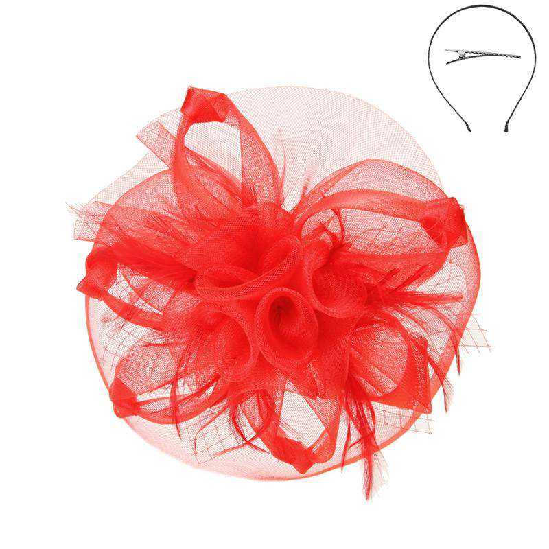 Twisted Mesh Fascinator with Triple Flower Center - Sophia Fascinator Something Special LA hth2260RD Red  