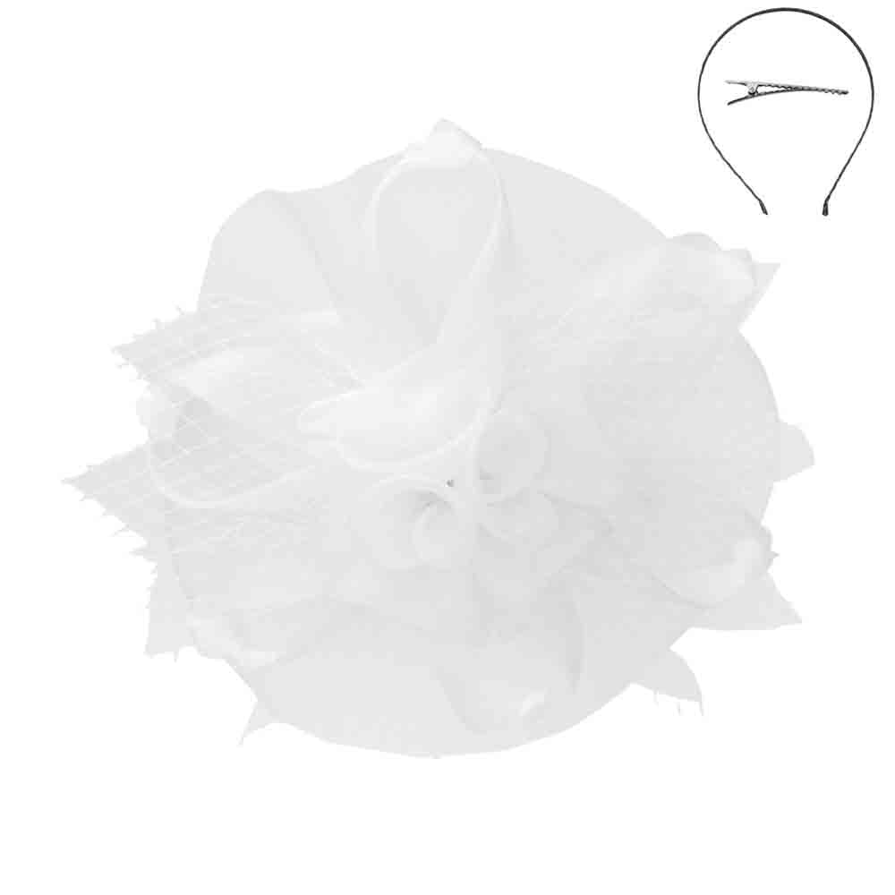 Twisted Mesh Fascinator with Triple Flower Center - Sophia Fascinator Something Special LA hth2260wh White  