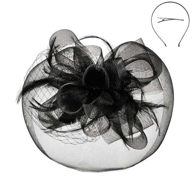 Fascinator with Loopy Mesh Center - Sophia Collection Fascinator Something Special LA HTH2262BK Black  