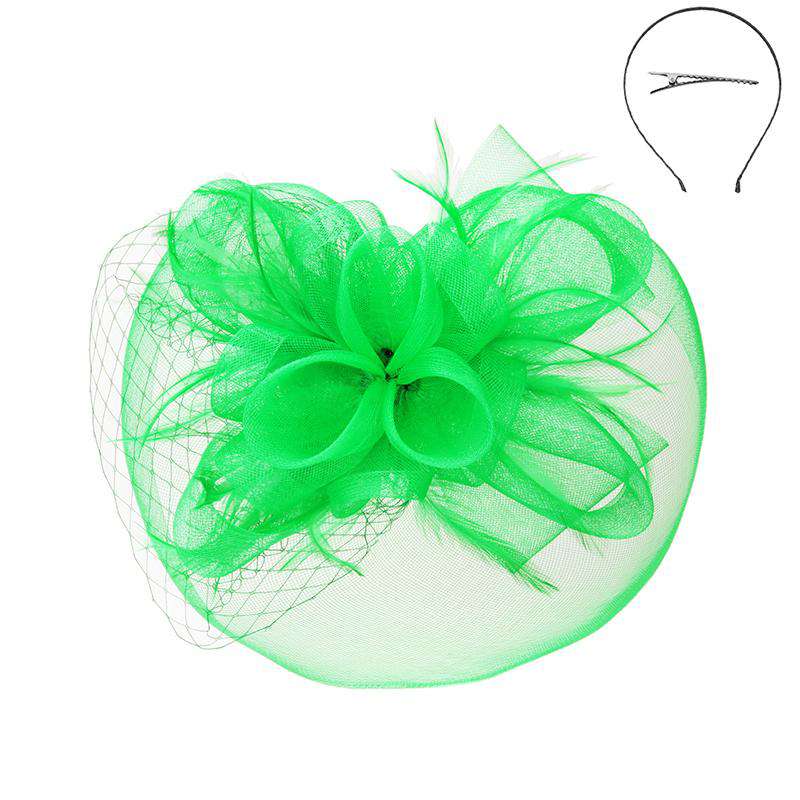 Fascinator with Loopy Mesh Center - Sophia Collection Fascinator Something Special LA HTH2262GN Geen  