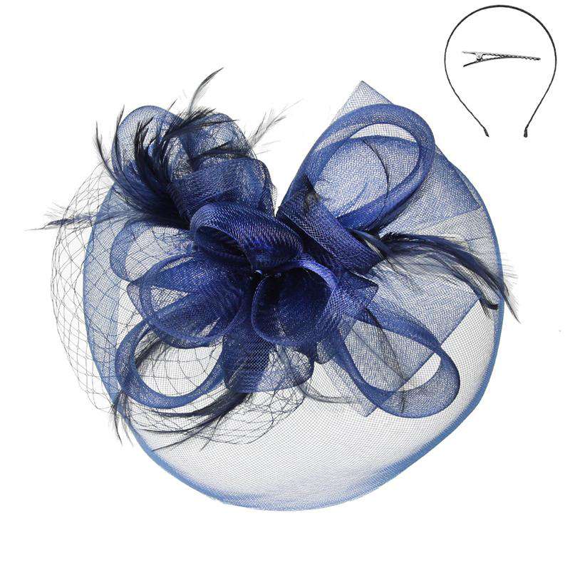 Fascinator with Loopy Mesh Center - Sophia Collection Fascinator Something Special LA HTH2262NV Navy  