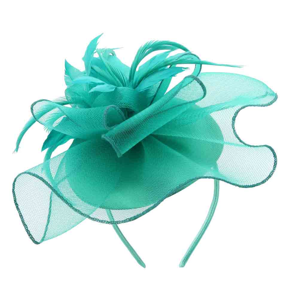 Satin Pillbox Cocktail Hat with Feather Flower - Sophia Collection Fascinator Something Special LA HTH2265tl Teal  