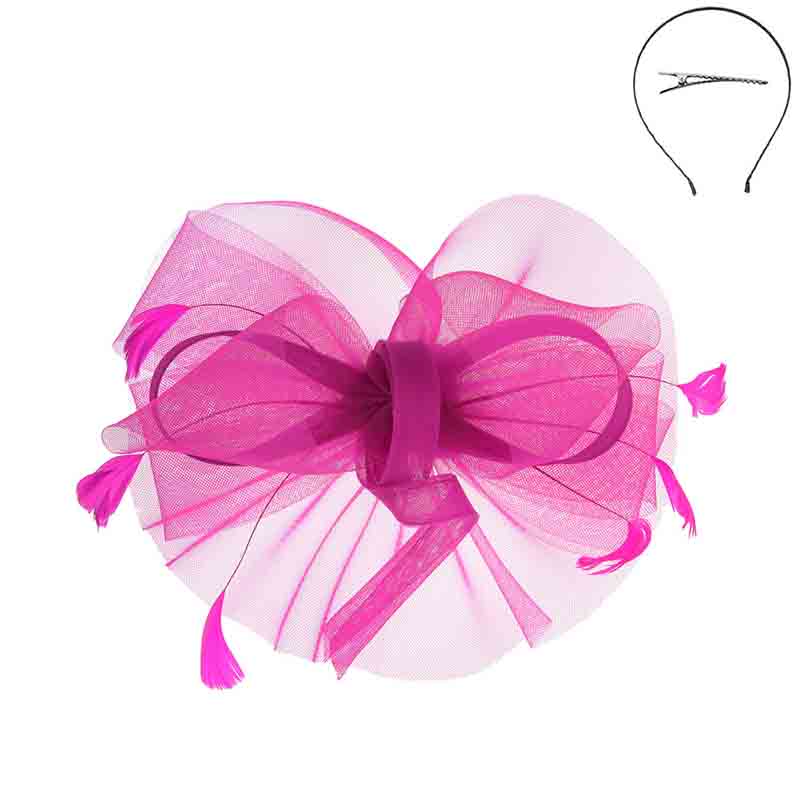 Looped Feather Scrunched Tulle Fascinator Headband - Something Special Fascinator Something Special LA HTH2298fc Fuchsia  
