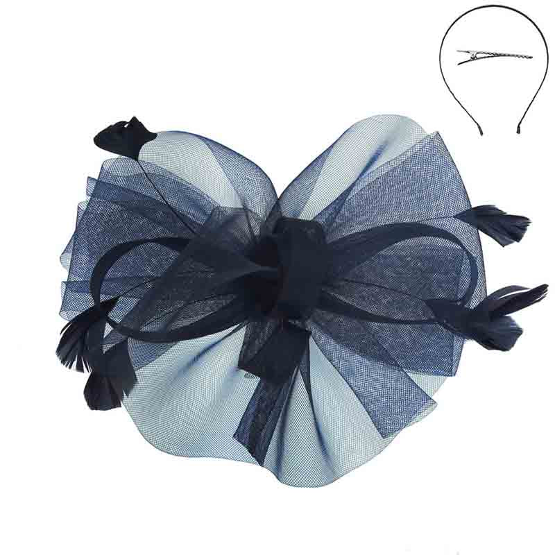 Looped Feather Scrunched Tulle Fascinator Headband - Something Special Fascinator Something Special LA HTH2298nv Navy  
