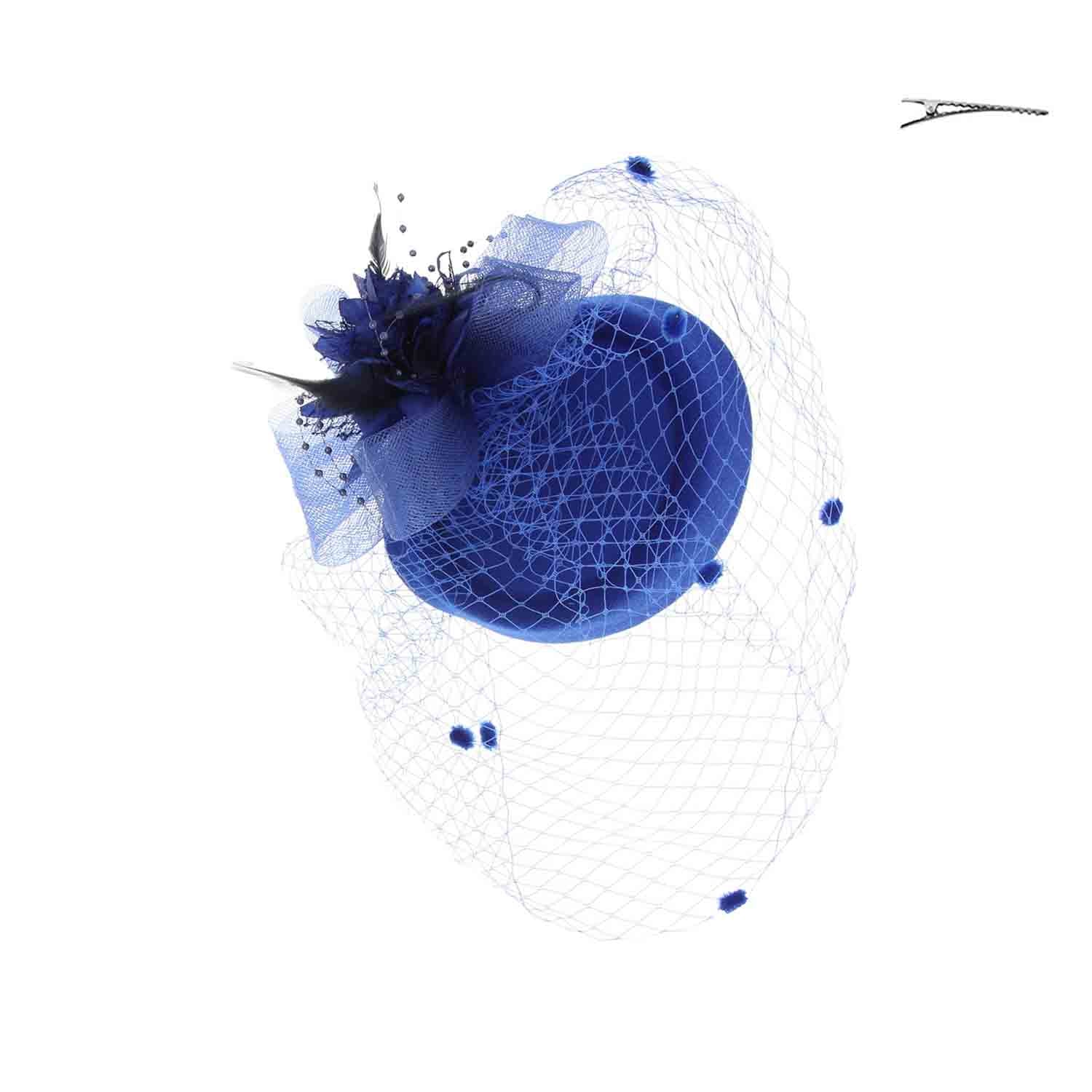 Pillbox Fascinator Cocktail Hat with Dotted Netting Veil - Something Special Fascinator Something Special LA HTH2306rb Royal Blue  