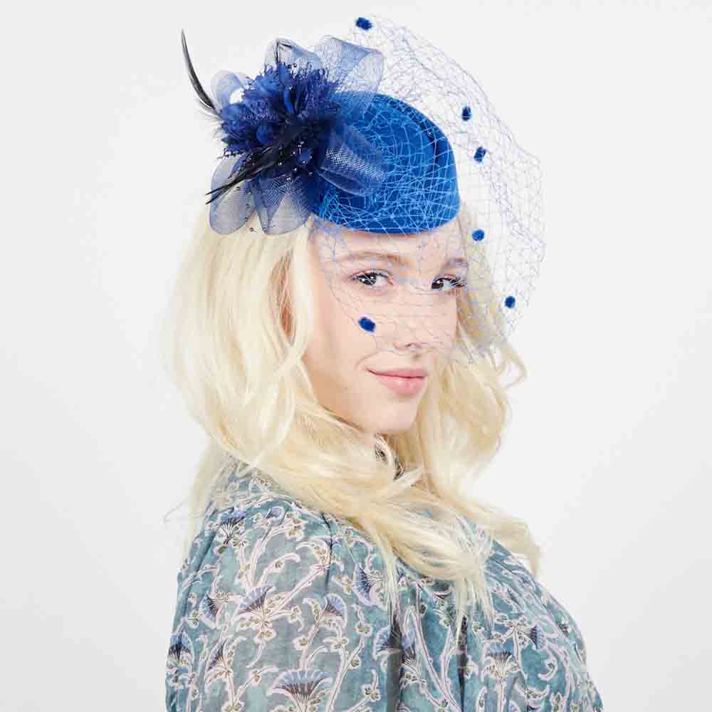 Pillbox Fascinator Cocktail Hat with Dotted Netting Veil - Something Special Fascinator Something Special LA    