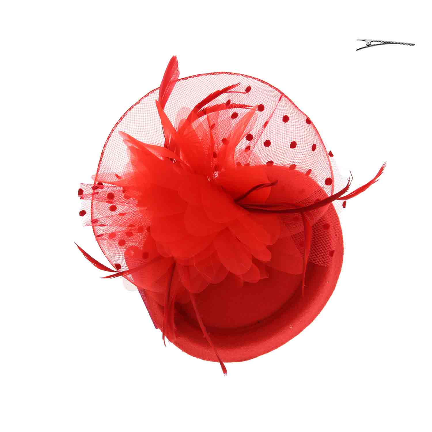 Something Special La Pillbox Fascinator Cocktail Hat with Dotted Netting Veil - Something Special Red