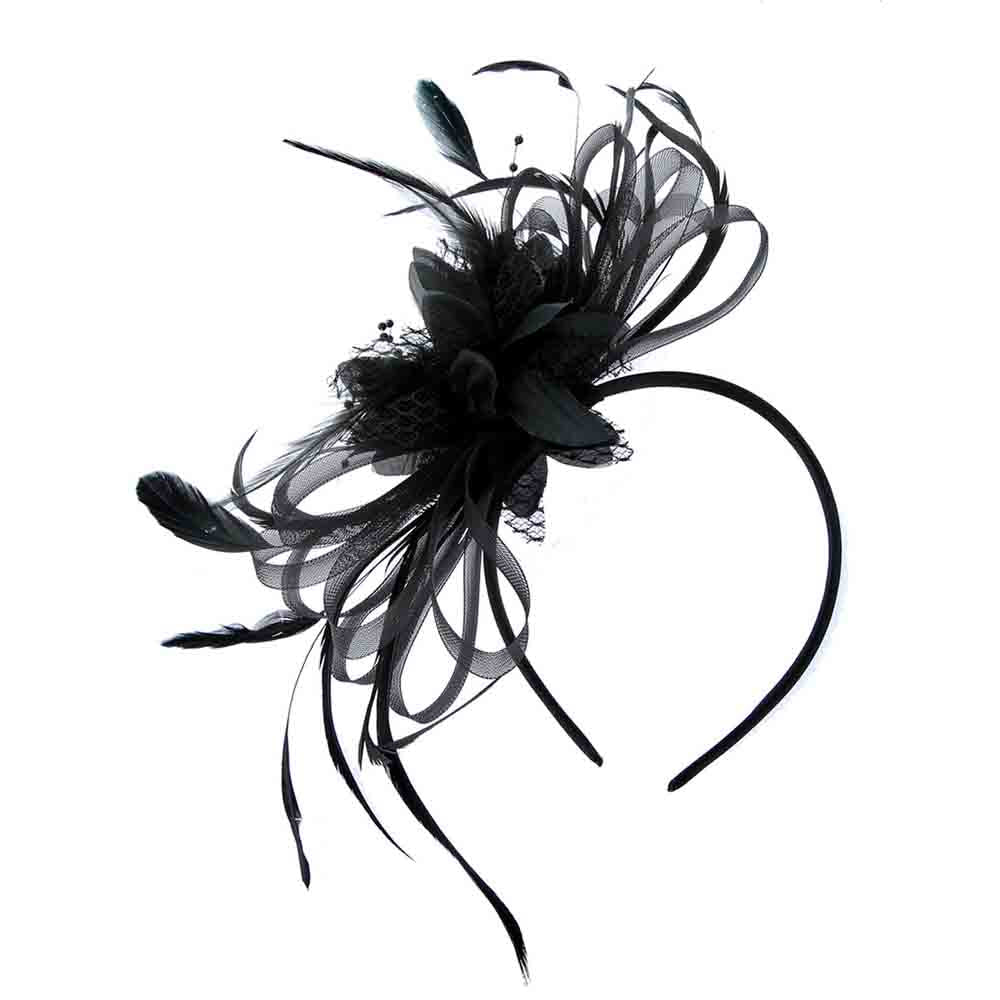 Satin Floral Fascinator Headband - Sophia Collection Fascinator Something Special LA hth2309bk Black  