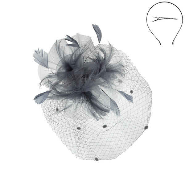 Triple Lillies Feather Burst Center Fascinator - Something Special Fascinator Something Special LA HTH2310gy Grey  