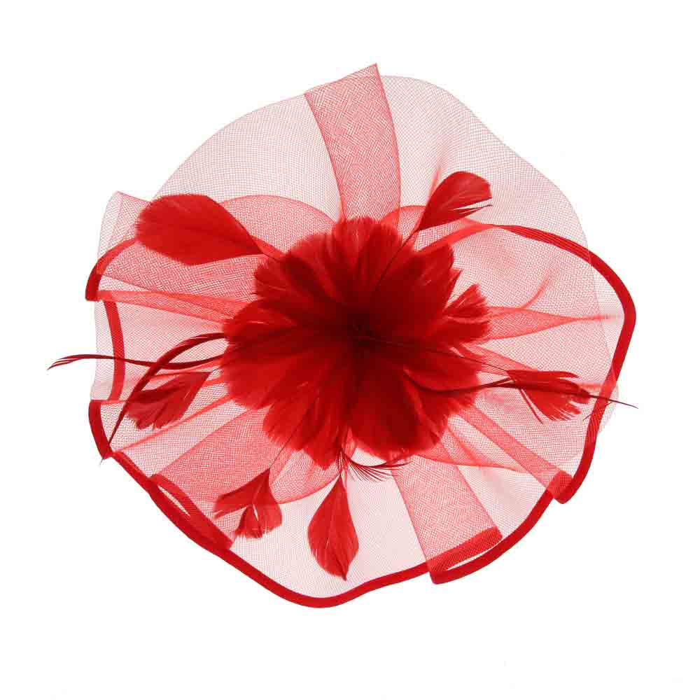 Feather Flower Center Fascinator Headband - Something Special Fascinator Something Special LA HTH2311rd Red  