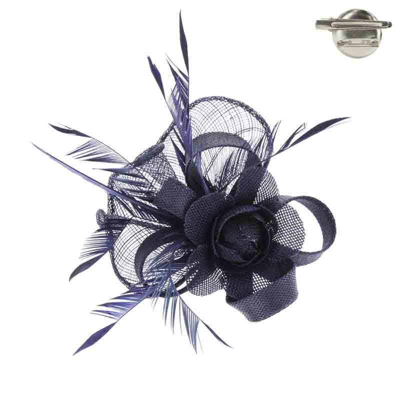 Rose and Feather Woven Fascinator Brooch Pin - Something Special Fascinator Something Special LA HTH2333nv Navy  