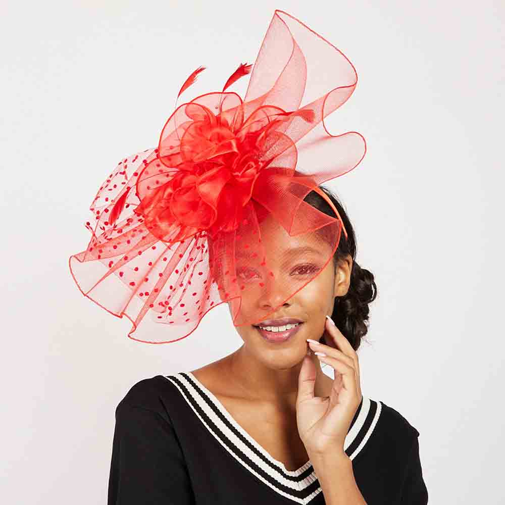Large Wavy Mesh Fascinator with Silky Floral Center - Sophia Collection Fascinator Something Special LA    