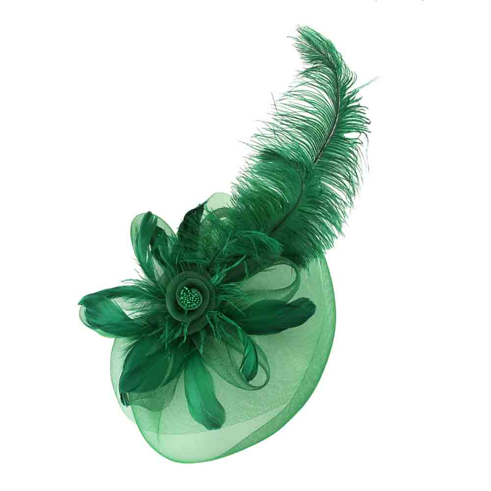 Large Ostrich Feather Fascinator - Sophia Collection Fascinator Something Special LA hth2357gn Green  