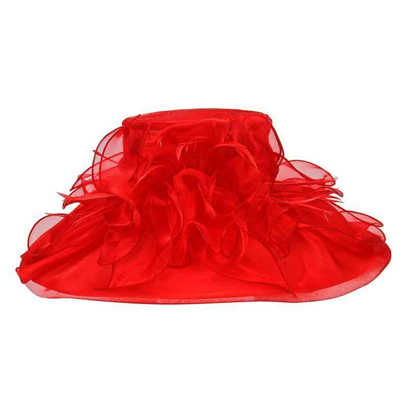 Large Organza Hat with Feather and Flower - Something Special Dress Hat Something Special LA hto1327MT Red  