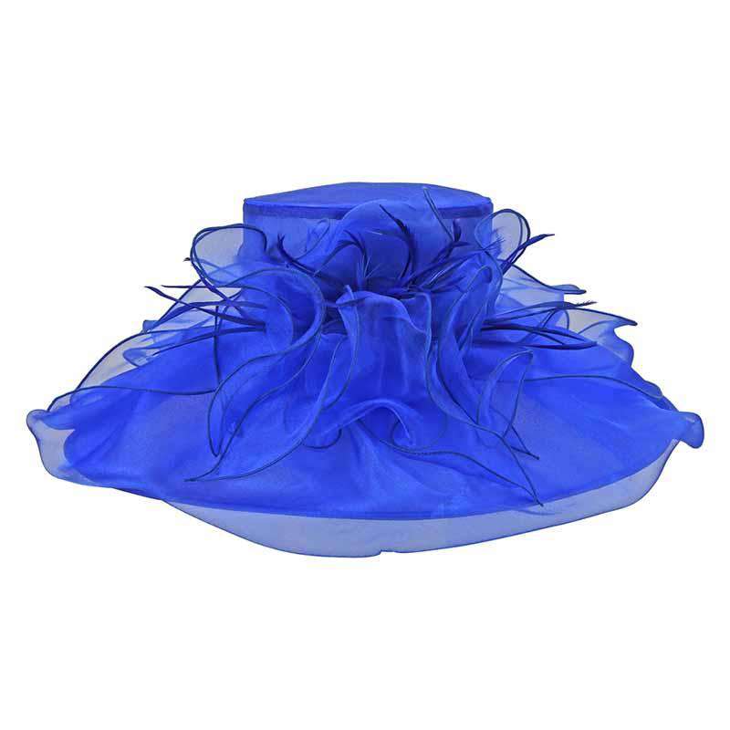 Large Organza Hat with Feather and Flower - Something Special Dress Hat Something Special LA hto1327rb Royal Blue  