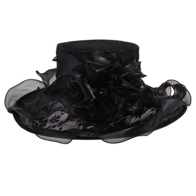 Crushable Lace Organza Hat - Kentucky Derby Collection Dress Hat Something Special LA HTO1368BK Black  
