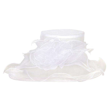 Asymmetrical Brim Flower Organza Hat Dress Hat Something Special LA HTO2003WH White  