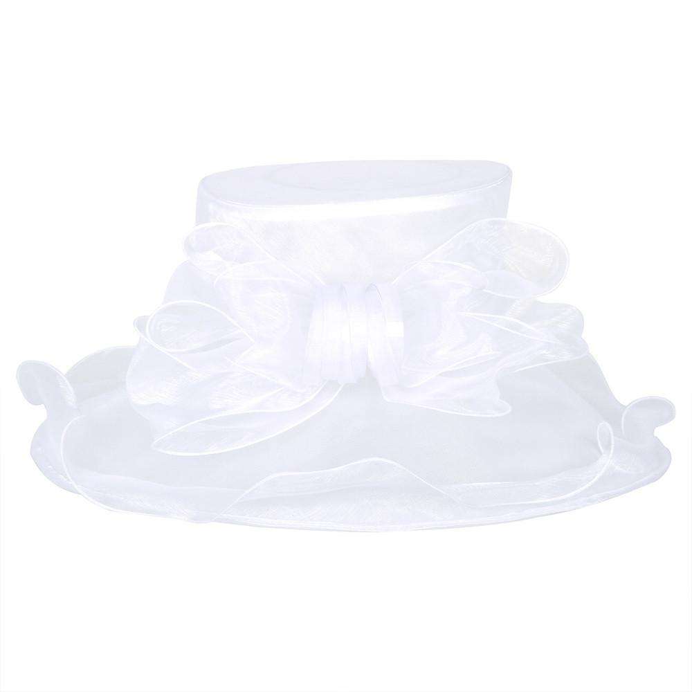 Organza Hat with Ruffle Brim and Bow Dress Hat Something Special LA HTO2004WH White  