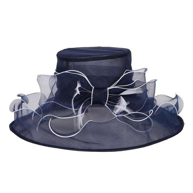 Bow Organza Hat with Ruffle Brim Dress Hat Something Special LA HTO2006NV Navy  
