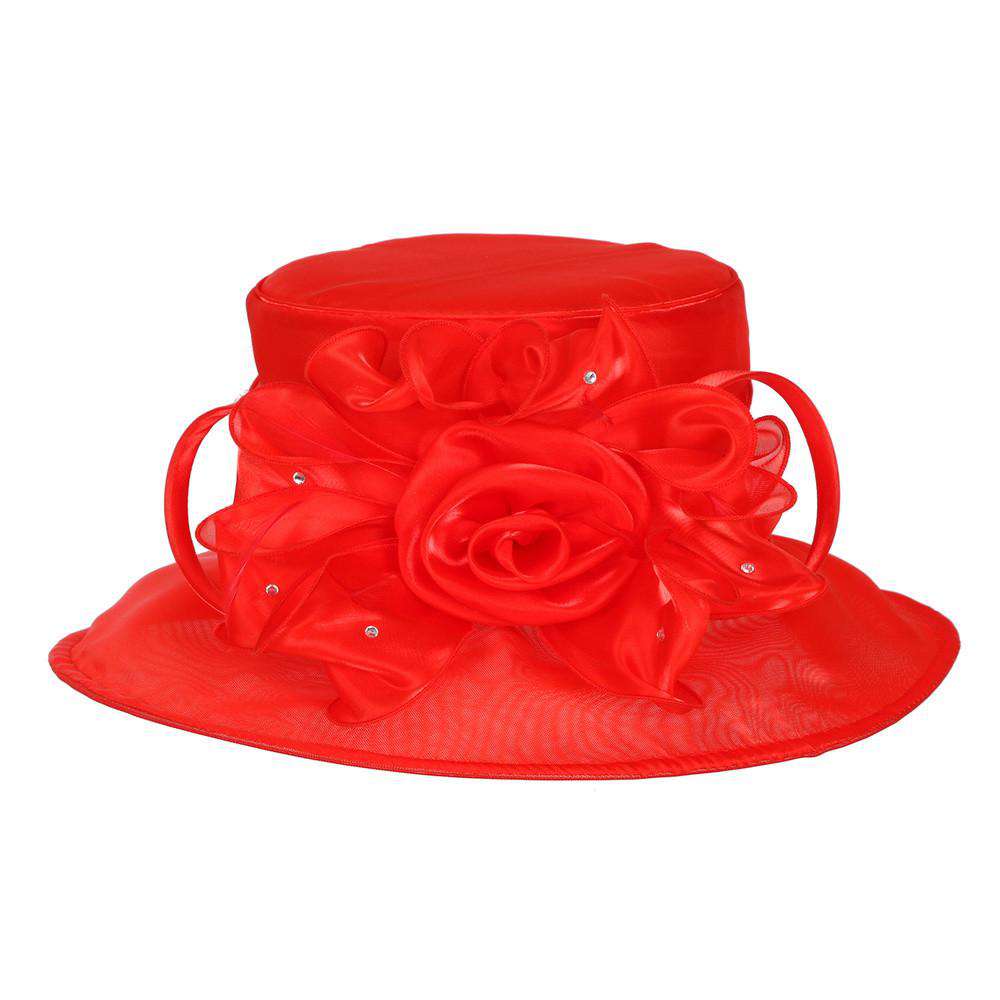 Rose and Rhinestone Organza Hat Dress Hat Something Special LA HTO2009RD Red  