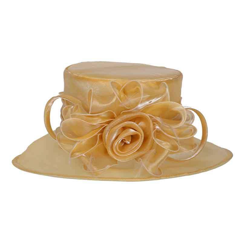 Rose and Rhinestone Organza Hat Dress Hat Something Special LA HTO2009TN Gold  