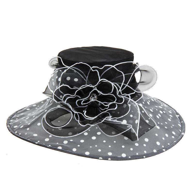 Polka Dot Brim Organza Hat - Kentucky Derby Hat Collection Dress Hat Something Special LA HTO2013bk Black/White  