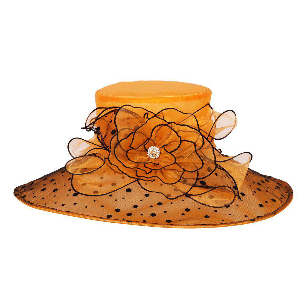 Polka Dot Brim Organza Hat - Kentucky Derby Hat Collection Dress Hat Something Special LA HTO2013fc Fuchsia/Black  