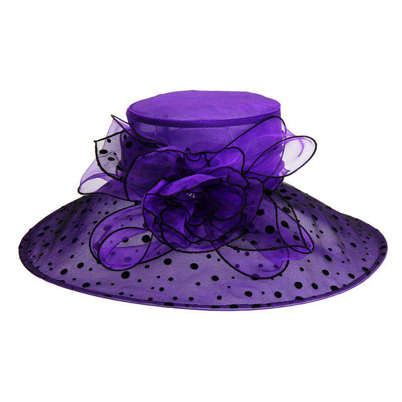Gorgeous Church Brunch Soiree Wedding Purple and Black Polka Dot Hat Chic Headwear Women main image 2