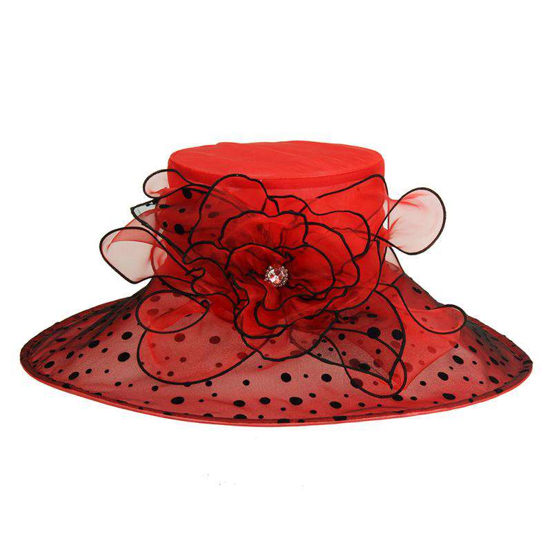 Polka Dot Brim Organza Hat - Kentucky Derby Hat Collection Dress Hat Something Special LA HTO2013Rd Red/Black  
