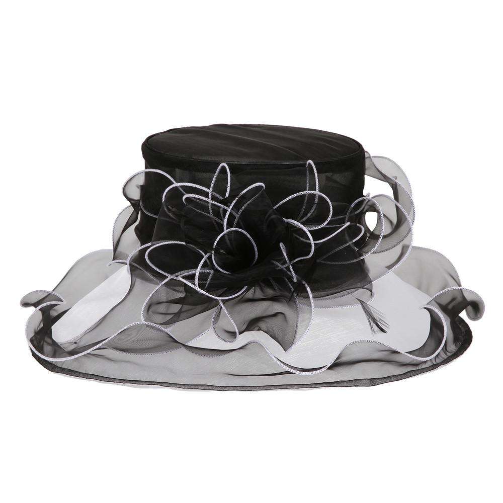 Two Tone Ruffle Brim Organza Hat Dress Hat Something Special LA HTO2019BK Black  