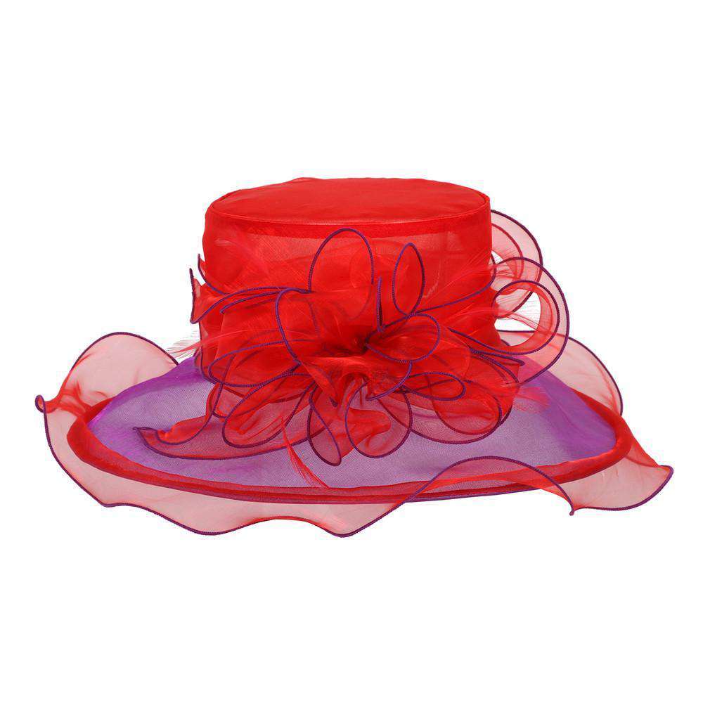 Two Tone Ruffle Brim Organza Hat Dress Hat Something Special LA HTO2019RD Red  