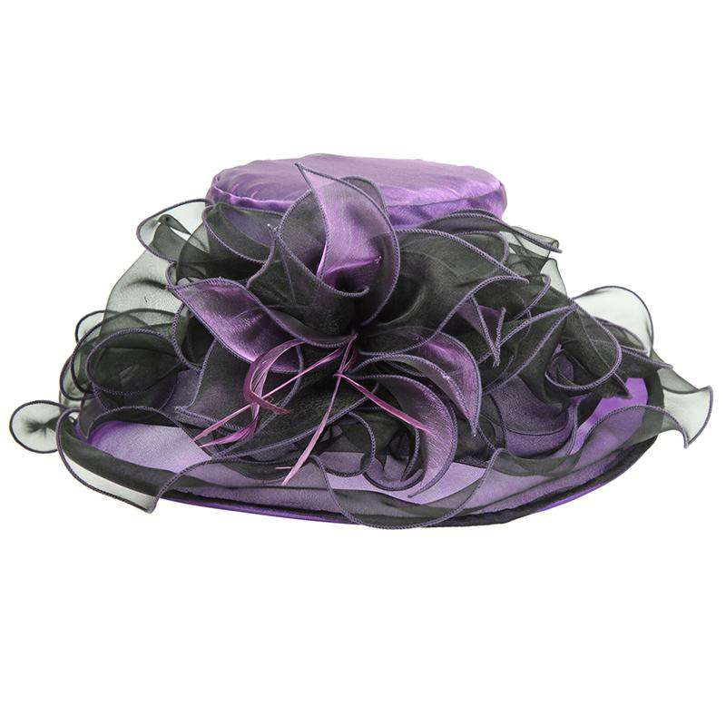 Two Tone Flower Center Ruffle Derby Hat Dress Hat Something Special LA hto2141PP Purple / Black  