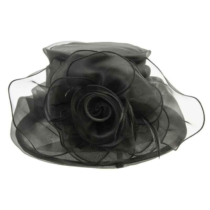 Medium Brim Sheer Ruffle Organza Hat - Something Special Hat Collection Dress Hat Something Special LA HTO2152bk Black  