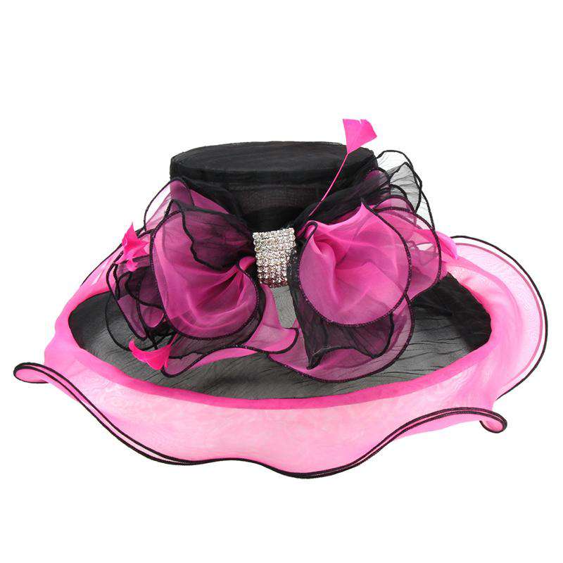 Two Tone Organza Hat with Rhinestone Accent - Sophia 