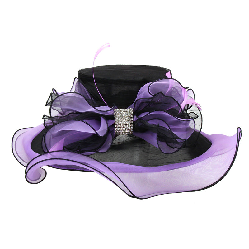 Two Tone Organza Hat with Rhinestone Accent - Sophia Collection Dress Hat Something Special LA hto2189pp Purple  