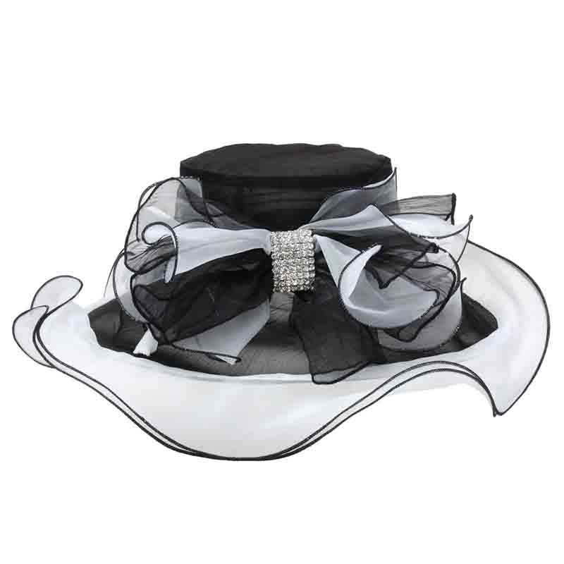Two Tone Organza Hat with Rhinestone Accent - Sophia Collection Dress Hat Something Special LA hto2189wh Black and White  