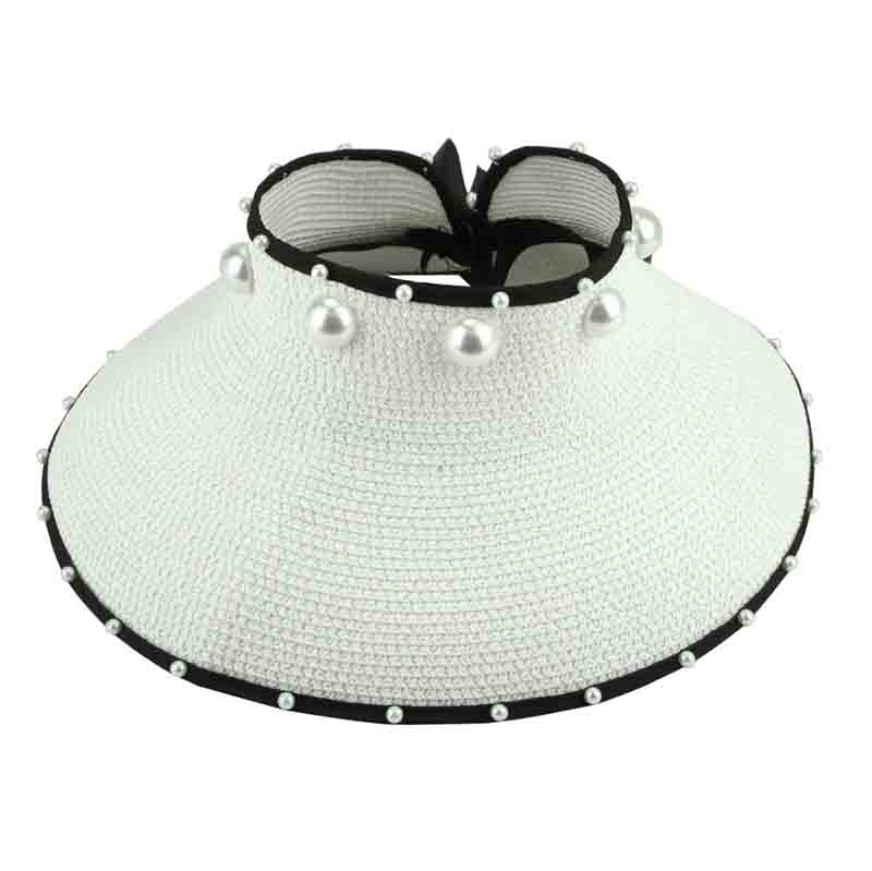 Wrap Around Sun Visor Hat with Pearl Accent - Sophia Visor Cap Something Special LA HTP2352wh White  