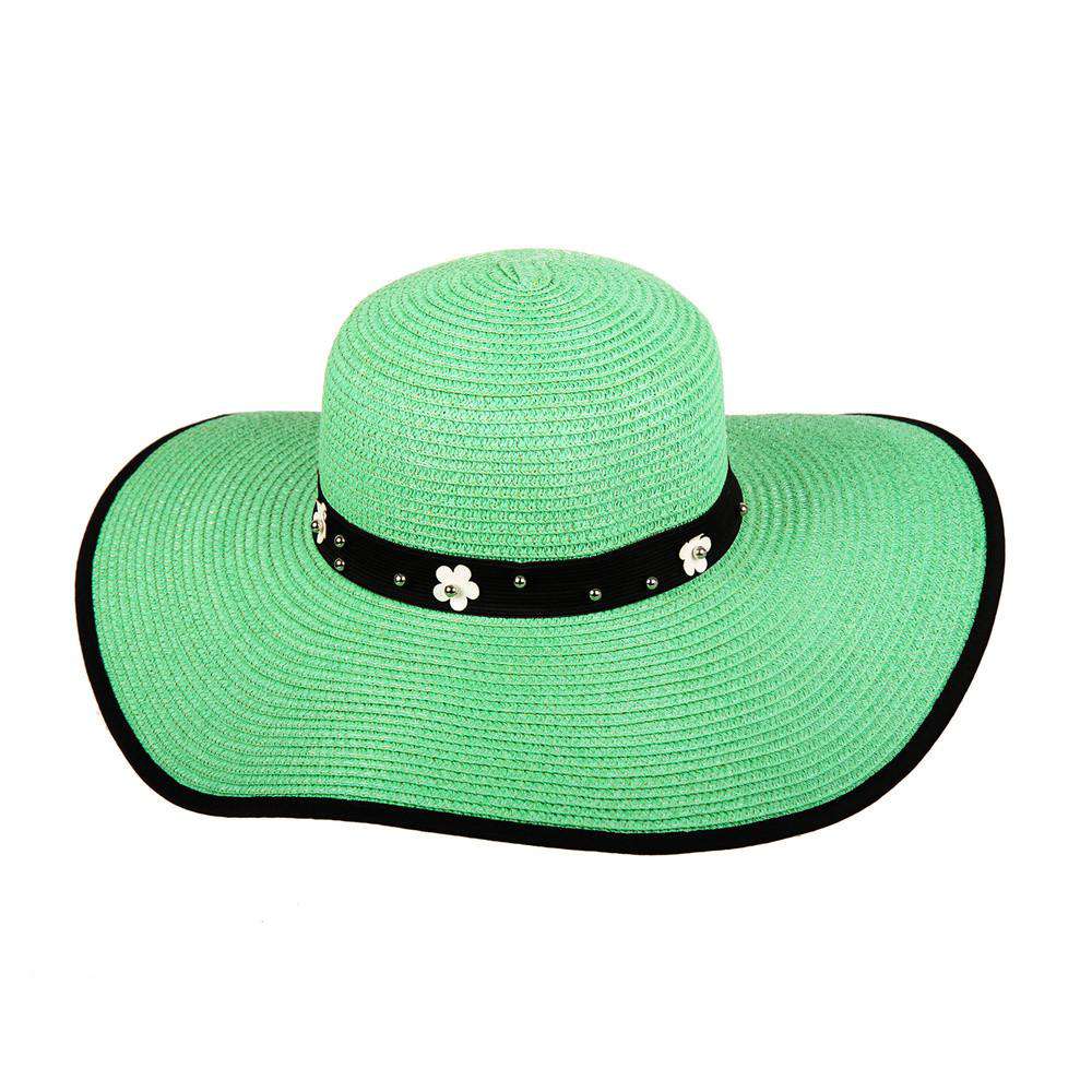 Flower and Bead Band Summer Floppy Floppy Hat Something Special LA HTp760gn Green  