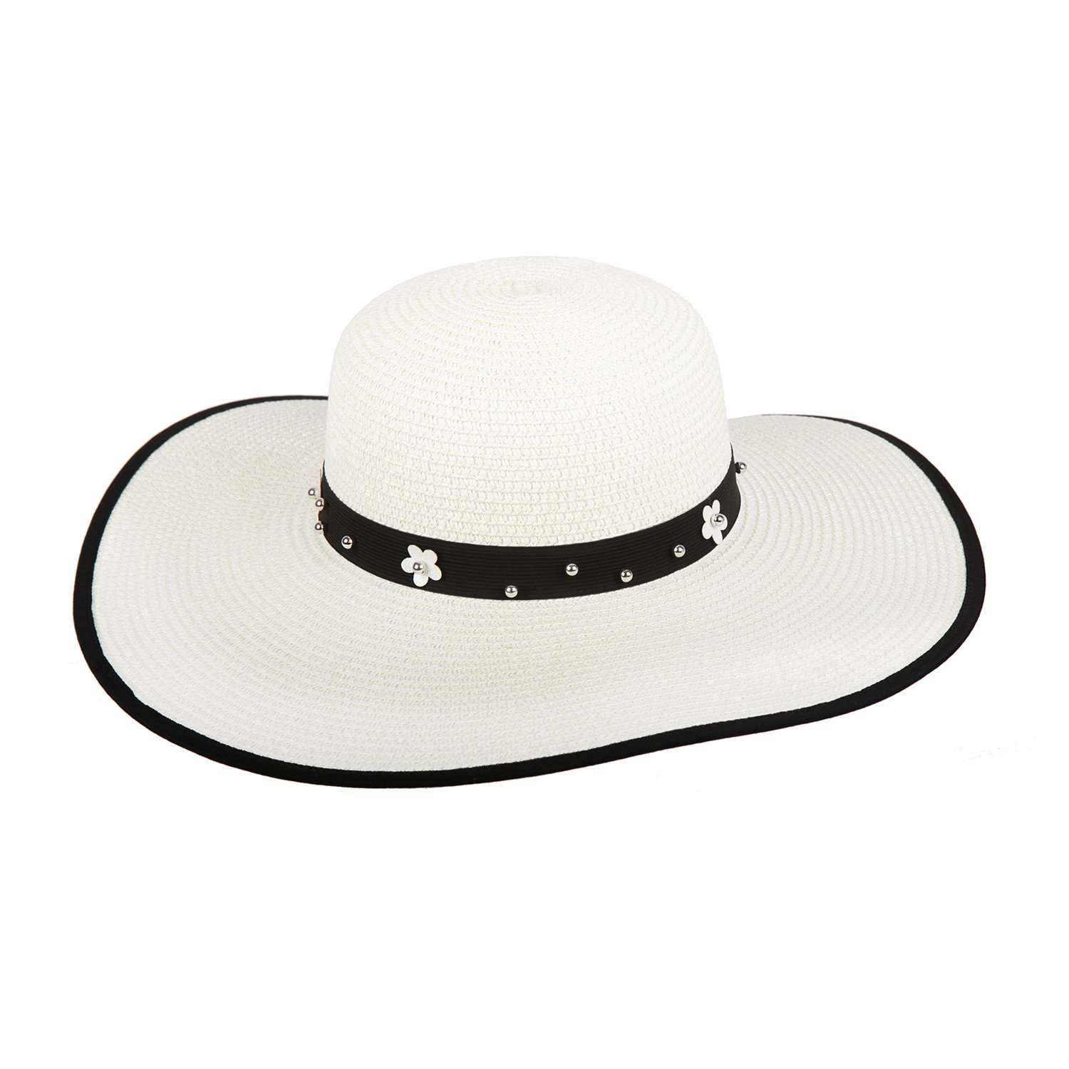 Flower and Bead Band Summer Floppy Floppy Hat Something Special LA htp760WH White  
