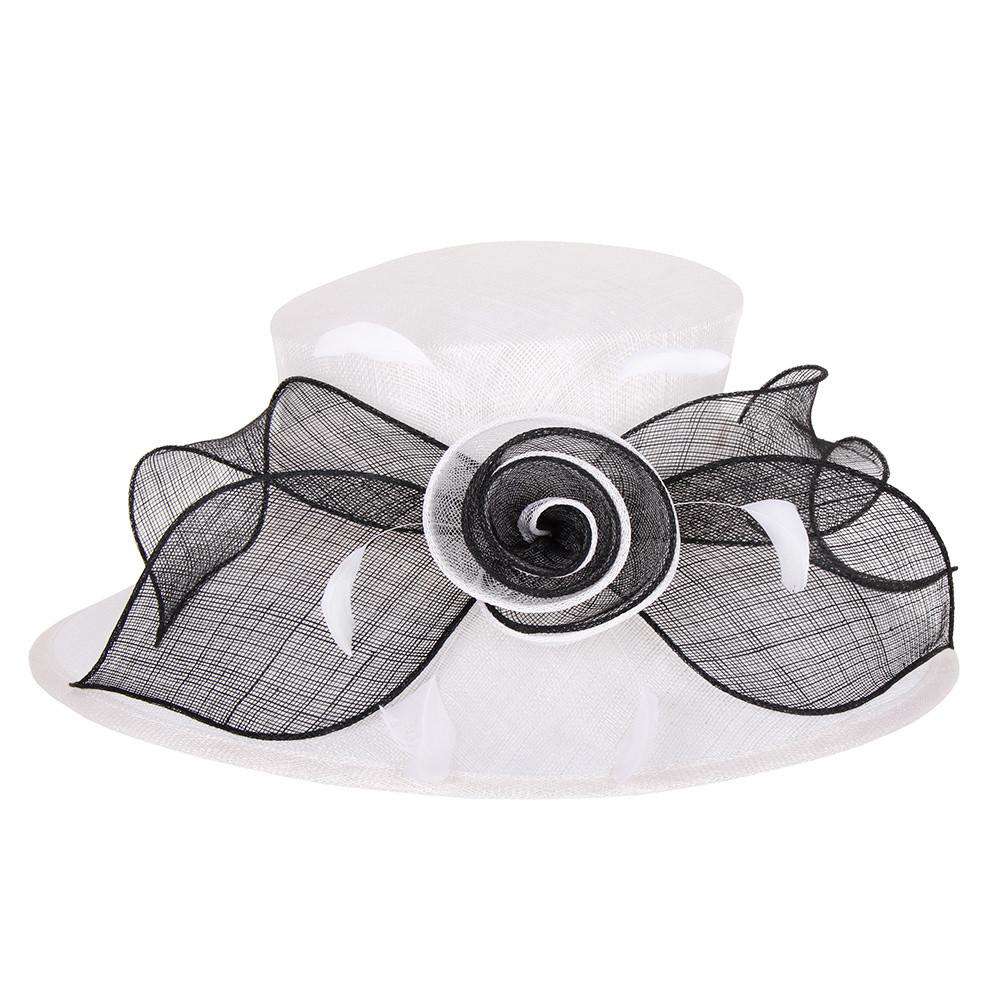 Sinamay Dress Hat with Rose and Bow Dress Hat Something Special LA hts1270WH White  