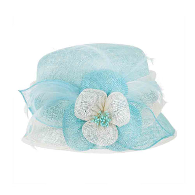 Small Sinamay Cloche Dress Hat with Flowers - Something Special Dress Hat Something Special LA HTS2052aq Light Blue  