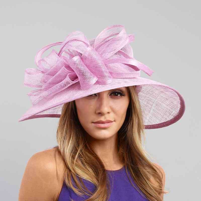 Large Side Brim Sinamay Hat with Loopy Cluster Center, Dress Hat - SetarTrading Hats 